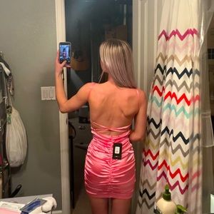 Pink open back mini dress